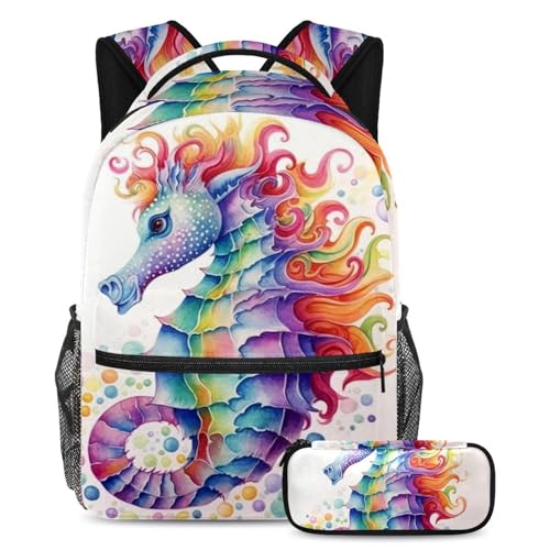 Sac à dos hippocampe coloré 2 pièces avec trousse pour élève