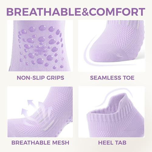 5 Pairs Pilates Socks Yoga Crew Socks with Grips for Women Non Slip - Image 3
