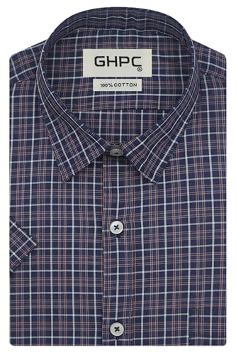 Image of GHPC 100% Cotton Checkered Half Sleeves Regular Fit Formal Shirt for Men