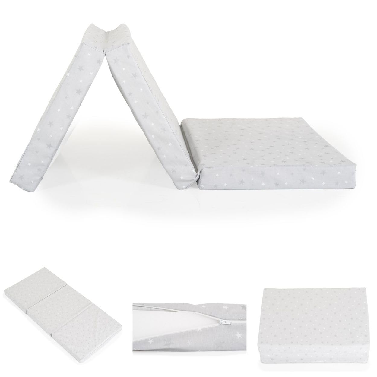 Moni colchón plegable cuna Mirage 120 x 60 x 6cm funda lavable cierre cremallera, color:gris