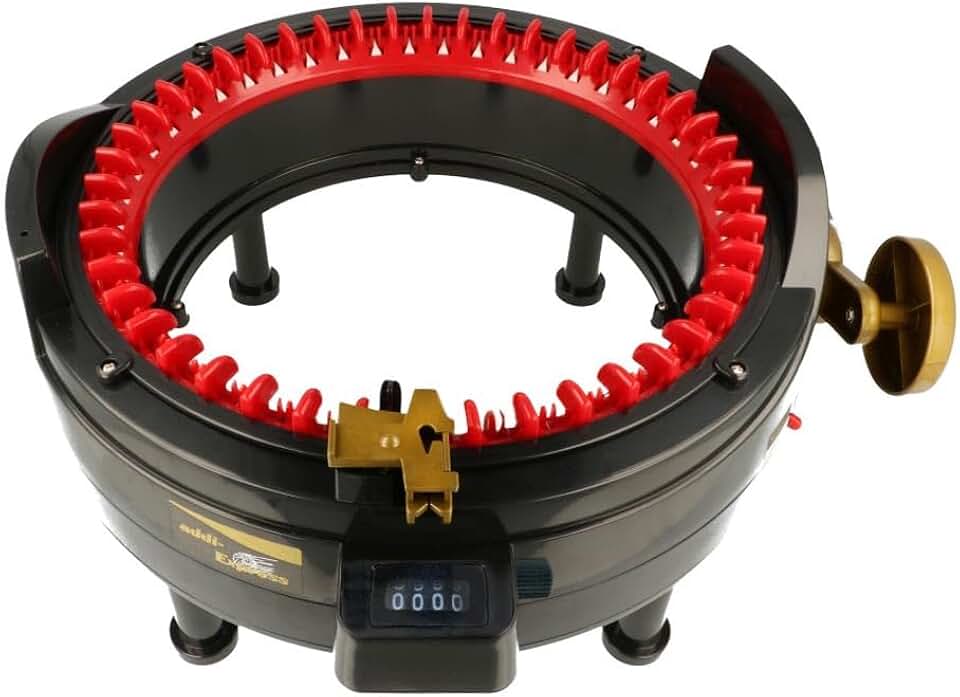 addi Express King Size Knitting Machine, 46 Needle Round Loom with Row Counter and Hand Crank, Black, 17.7 Inch Flat Panel Width