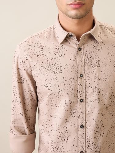 Image of Parx Men Slim Fit Print Pattern Pure Cotton Semi Cutaway Collar Full Sleeve Casual Shirt