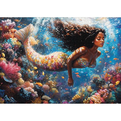 Lamplig Puzzle 1000 Pieces for Adults, Fantasy Ocean Mermaid Jigsaw Puzzle