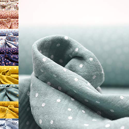 MAGAM-Stoffe Paul Musselin Mulltuch Kinder Baumwollstoff Oeko-Tex Meterware 50cm (Pünktchen mint)