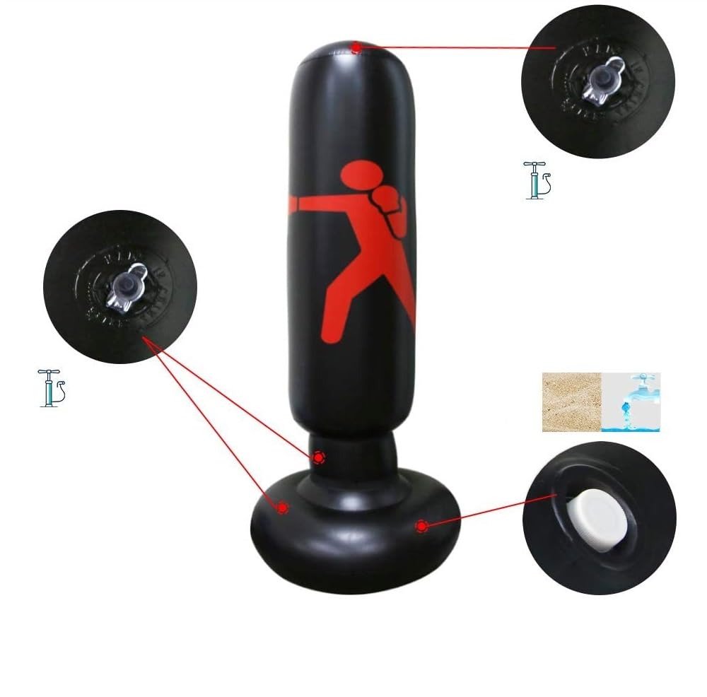 Sacco da boxe gonfiabile in piedi da 160 cm con pompa inclusa nel set, Sacca da Boxe da terra per Bambini e Adulti