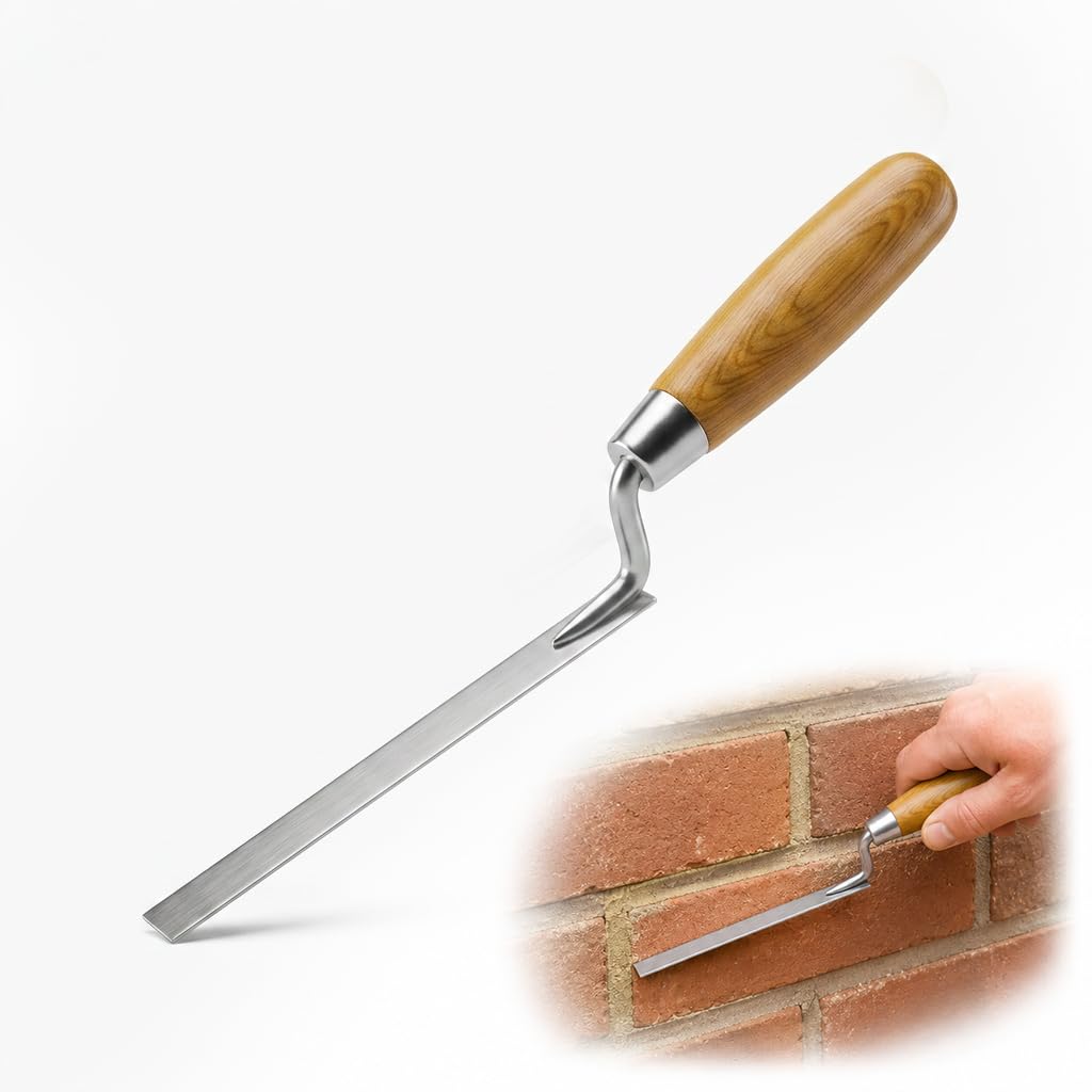 10mm Pointing Trowel Brick Jointer, Stainless Steel Tuck Pointer for Bricklaying Mortar, Cement Pointing Tool with Wood Handle for Grouting and Tiling