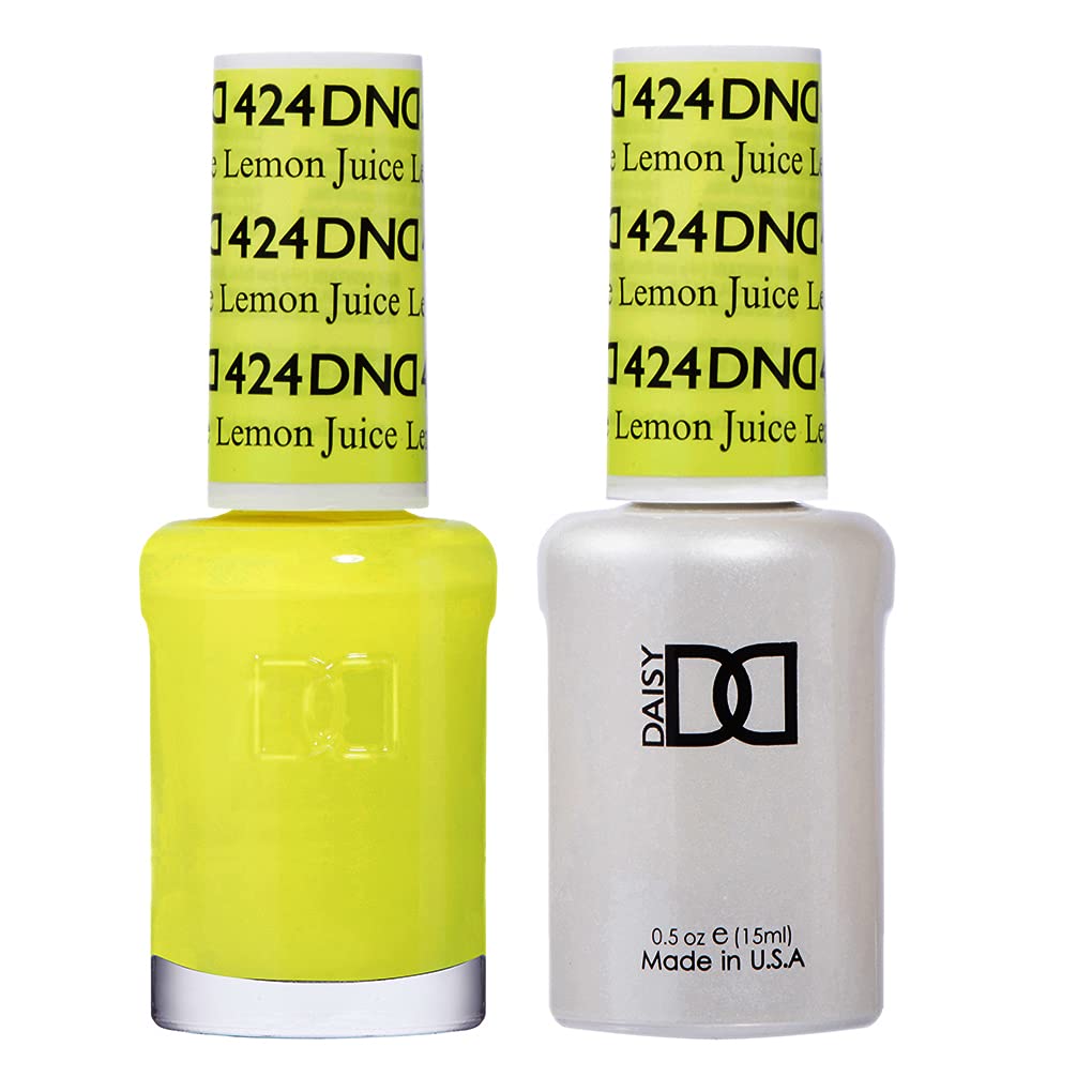 Juego de esmalte de gel DND, colección amarilla, esmalte de gel UV/LED y laca de uñas seca al aire, dúo de esmalte sin astillas a juego, jugo de limón 424, 0.5 onzas líquidas