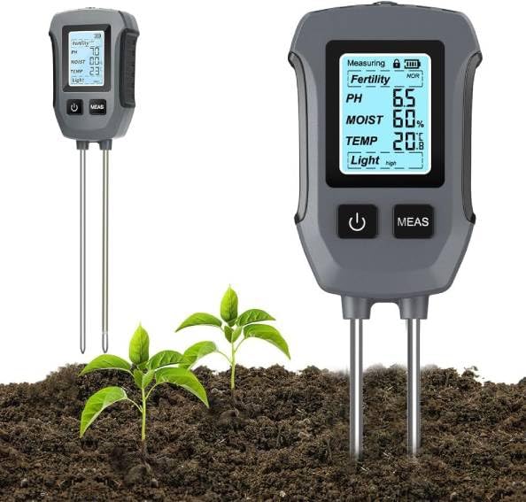 FORMIZON Medidor Humedad Plantas 5 en 1, Medidor pH Tierra Digital para pH/Fertilidad/Humedad del Suelo/Temperatura/Luz Solar, con Pantalla LCD Iluminada. Detector de Humedad para JardíN y Césped