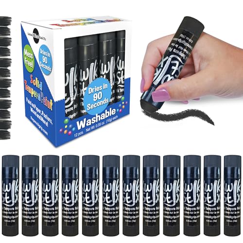 Kwik Stix Black, 12 Black Solid Tempera Paint Sticks, Quick Drying