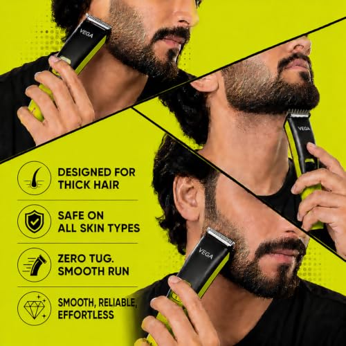 Image of VEGA Alpha Lite Beard Trimmer for Men, Self-Sharpening Blades, Trimmer for Man, 4 Comb Attachment, Up to 6 Weeks Runtime 1 Charge, USB Type-C 2X Fast Charging, 2 Yrs Warranty(VHTH-44)
