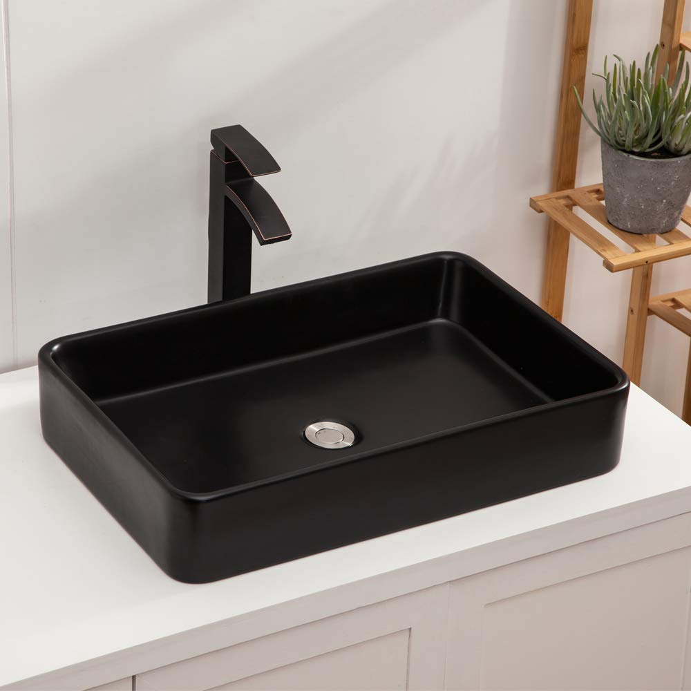 Rectangle Bathroom Vessel Sink Lordear 24x14" Black Rectangle