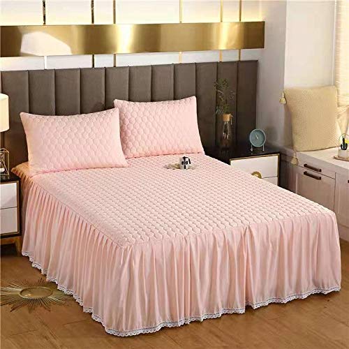 IBOWZ Elasticated Bed Skirt Ruffled 3-Piece Set Fitted Bed Skirt Bedspread Coverlet Bed Sheet 120/150/180/200cm Dustproof Ruffle Individual/Double Bed Princess Sheets Ruffled Cotton Non Slip