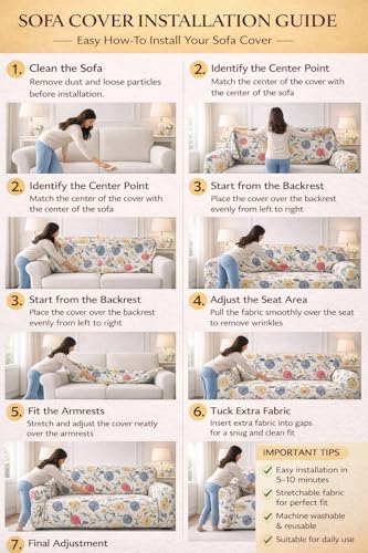 Image of Universal 3 Seater Sofa Cover Fully Covered Stretchable Spandex Non-Slip Elastic Slipcover | Soft Washable Fabric Sofa Protector for Living Room Furniture (Flower Design)