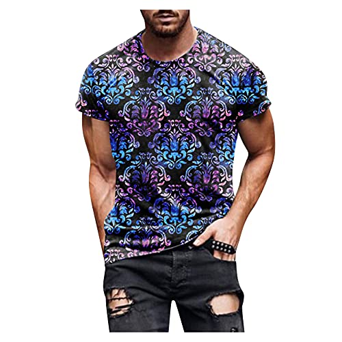Camiseta de manga corta para hombre con impresión 3D, cuello redondo, de corte regular y manga corta, con estilo Street Graphic, G azul., L