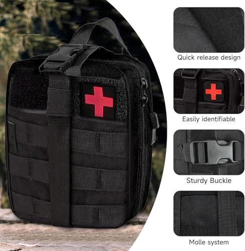 Image of Sumiko Nylon First Aid Box for Medical Emergency Kit | Heavy Duty and Large Capacity Military Grade | Rip-Away Ifak Pouch for Sports Hiking Camping Traveling Bag (Black)