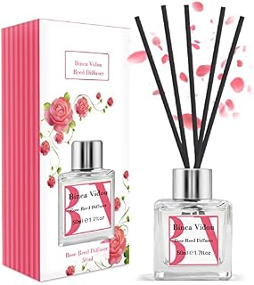 Rose Reed Diffuser Set, Binca Vidou Scented Oil Diffuser with Rattan Sticks for Bedroom Bathroom Office Home Fragrance Gift 50ml/1.7oz