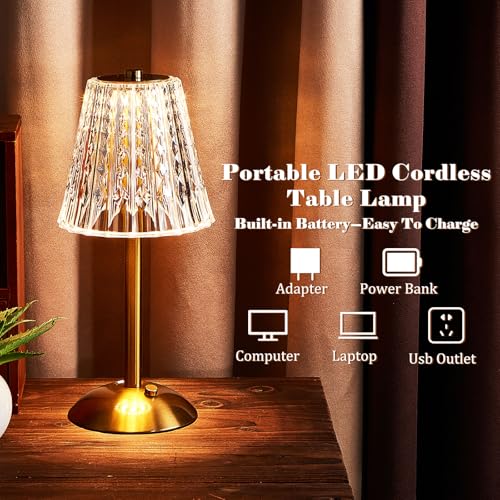 Image of Liliful 8 Pcs Cordless Table Lamp Rechargeable Touch LED Small Gold Portable Battery Operated USB-c Desk Lamp 3 Color Dimmable for Bedroom Living Room Dining (Gold,Classic Style)