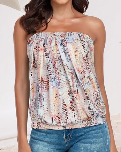 Image of Women's Tube Tops Summer Casual Tank Strapless Off The Shoulder Tunic Shirt