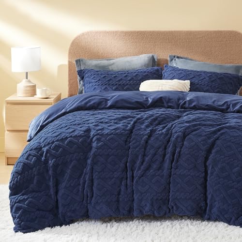Bedsure Fluffy Comforter Cover Set - Faux Fur Duvet Cover Queen Size, Navy Blue Plush Quilt Cover thumb #1