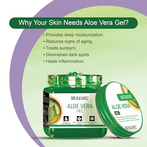 Image of DR.RASHEL | Aloe Vera Gel | 100% Pure Aloe Vera Extract | Soothes, Hydrates & Repairs Skin | For Face, Body & Hair | No Parabens, SLS or Silicones | 380ml Each | Pack of 2