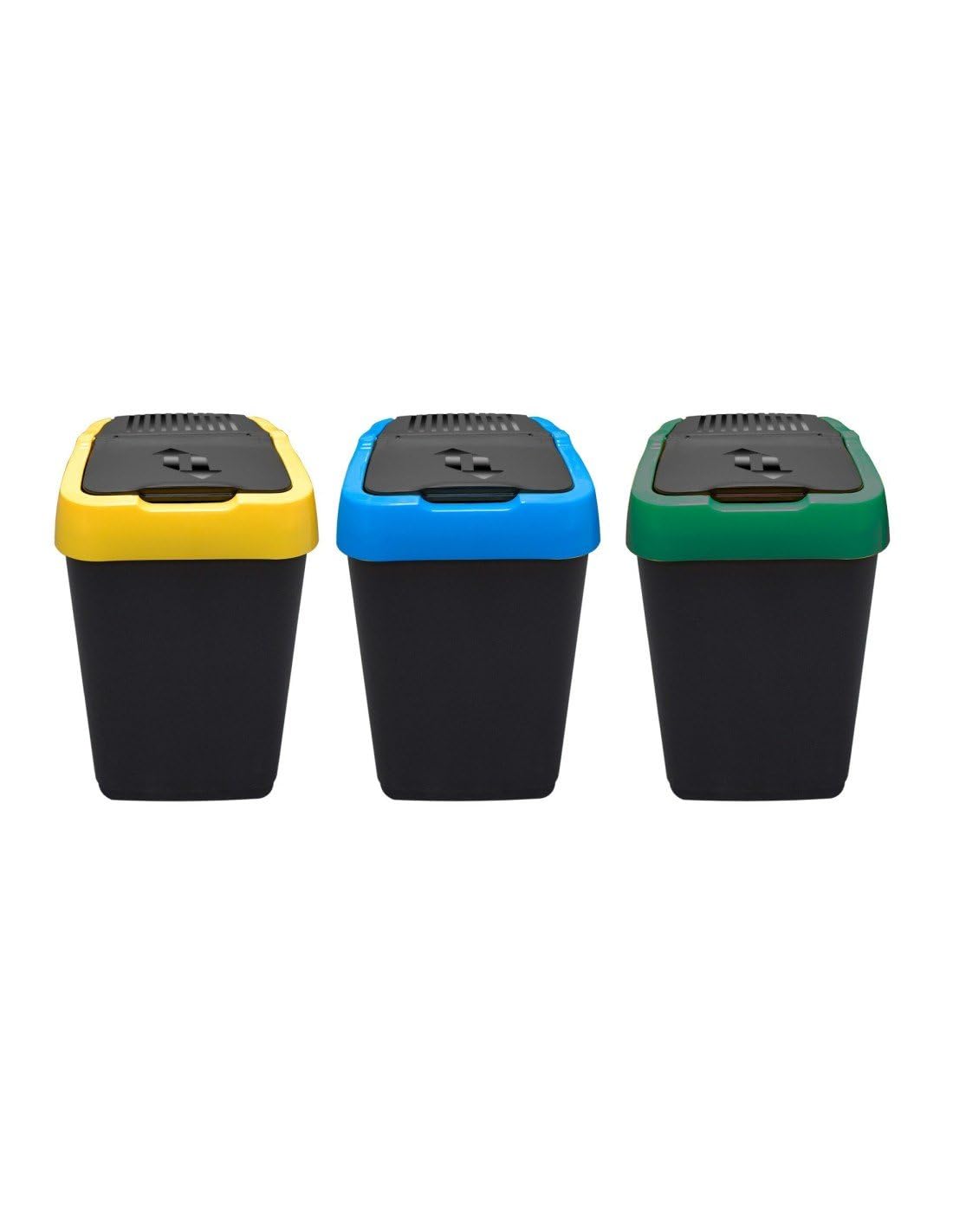 Jardin202 - Cubo Basura de Reciclaje Pack 3 Cubos de 18L y 25L con Tapa básculante de Plástico | Papelera para Reciclar | 18 L (Negro)