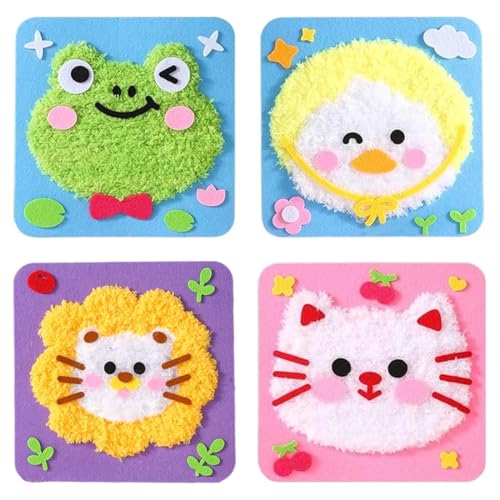 Kit de costura para niños con punzón, paquete de 4, fieltro, bricolaje, creativo y divertido, regalo DIY (estilo animal)