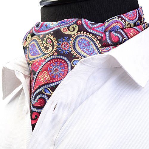GUSLESON Men's Cravat Self Tie Paisley Jacquard Woven Floral Luxury Ascot (0602-07) - Thumbnail 2