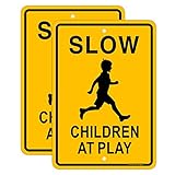Slow Down Children at Play Sign,17 x 12 inches,Reflective Aluminum,UV Protected,Weather Resistant,Waterproof,Durable Ink,Outdoor Use,Easy to Mount(2 Pack)