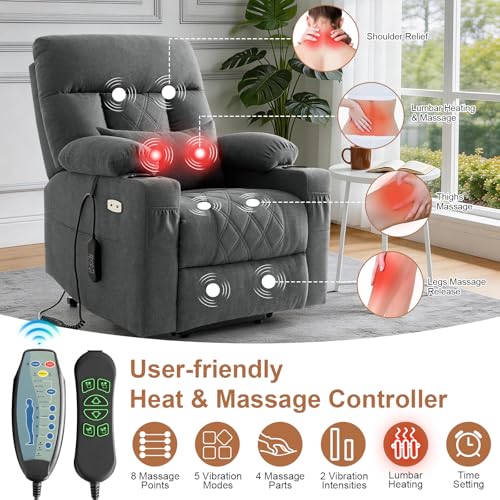 Image of BEDHOURS Tri-Motor Power Lift Recliner Chair for Elderly, Zero Gravity Infinite Position Lay Flat Lift Chair w /Adjustable Headrest & Lumbar, Vibration Massage & Heat, Cup Holders, Grey