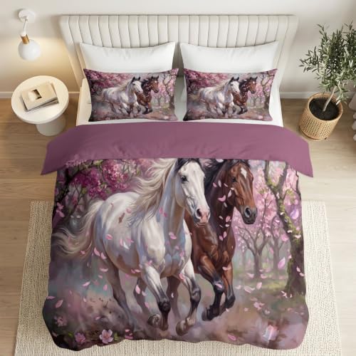 Housse de couette 140x200 zippée pour lit simple imprimé cheval