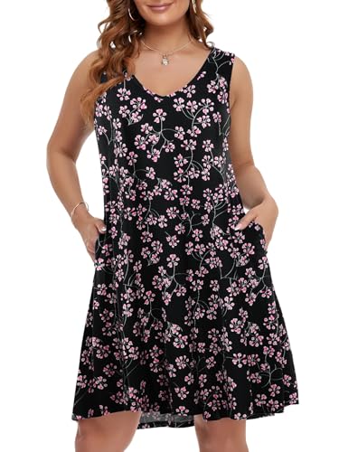 Image of BELAROI Women Casual Summer Beach Dresses Plus Size Sundress V Neck Pockets Swing Tank Dress Cover Ups
