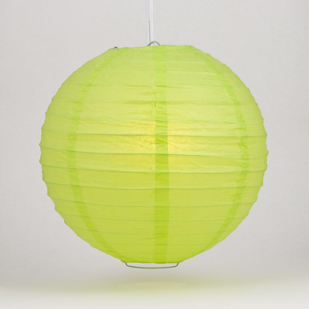 Luna Bazaar Decorative Paper Lantern - (Single, 16-Inch, Yellow-Green, Parallel Ribbing) Round Paper Lantern - Ideal Wedding and Party Decor or Home Accent, Lighting Optional