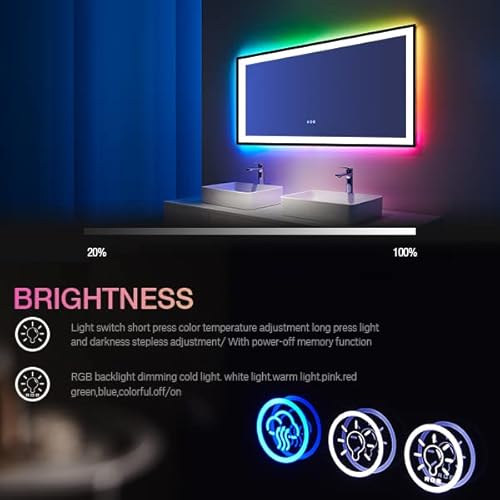 Amorho Led Bathroom Mirror 40X32 Inch, Front Light And Rgb Backlit, Color Changing Lighted Vanity Mirror For Wall, Black Framed, Dimmable, Anti-Fog, Memory, Shatterproof (Horizontal/Vertical) #TOP7