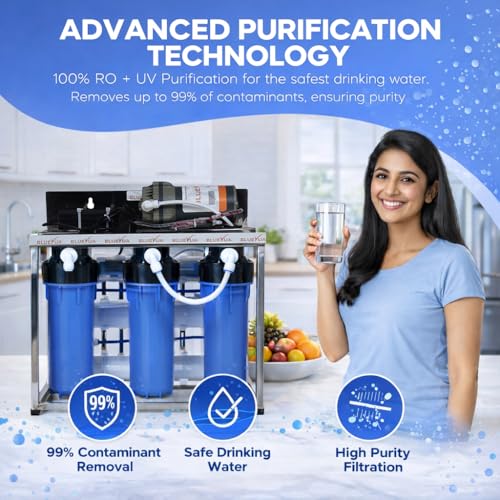 Image of Bluevua 25 LPH commercial UV water purifier Plant 25 Liter Per Hour Blue Stainless steel with TDS Adjuster.