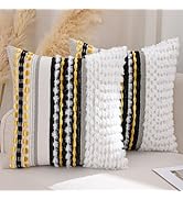 Tosleo Boho Navy Blue Striped Pillow Covers - 20x20 Inch Set Of 2 With Tassels For Farmhouse Decor