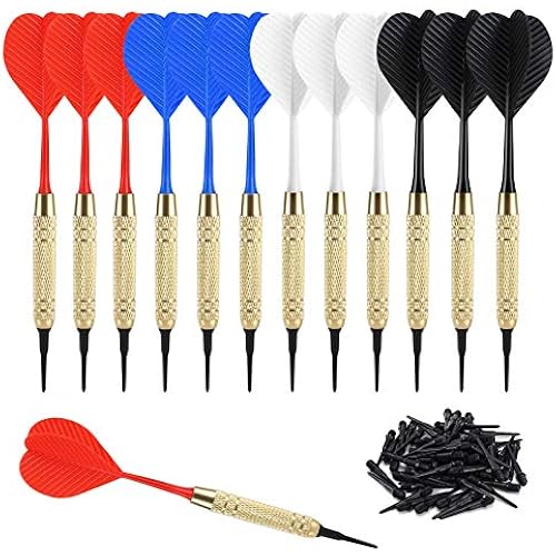 Accmor 12 Pcs Soft Tip Darts, 18g Plastic Tip Darts Set, Attach Extra 100 Black 2BA Replacement Tips, Soft Tip Darts for Electronic/Plastic Dartboard