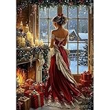 NEWENMO 5D Bella Donna Diamond Painting Kit per Adulti,Elegante Signora Pittura Diamante Kit,Fai Da Te Natalizia Diamond Art Kit Completo,per Adulti Principianti Decorazione Casa 30x40cm immagine
