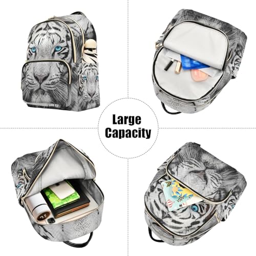 Image of White Tiger Animal Mini Backpack Fashion Backpack Purse for Women,Handbag Shoulder Bag Casual Daypack, Ladies Gift for College Work (M)
