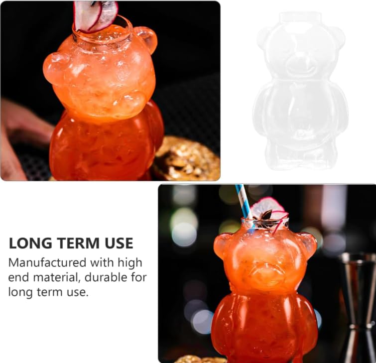 Image of The Empty Space Glass Mug - Unique Aesthetic Borosilicate Cup | Ideal for Iced Tea, Coffee, Gifting & Daily Use | Cute Glass Gift for Her, Housewarming, Mother's Day (Set of 1) (Teddy Mug With Straw)