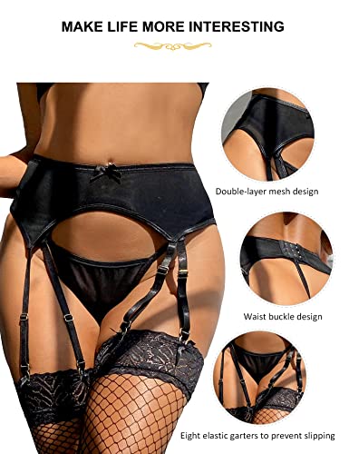Ohmydear Sexy Plus Size Garter Belts For Women Blcak Thigh Highs Mesh Lingerie Panties With 8 Metal Clips For Stocking Xl-2Xl #TOP2