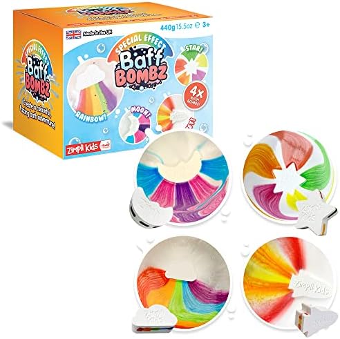 4 x Large Special Effect Bath Bombs Gift Set, Cloud Rainbow, Rocket, Moon & Star Fizzers, Ideal Birthday Present for Children, Montessori Bath Toy, Value Party Bag Fillers, Moisturising for Dry Skin