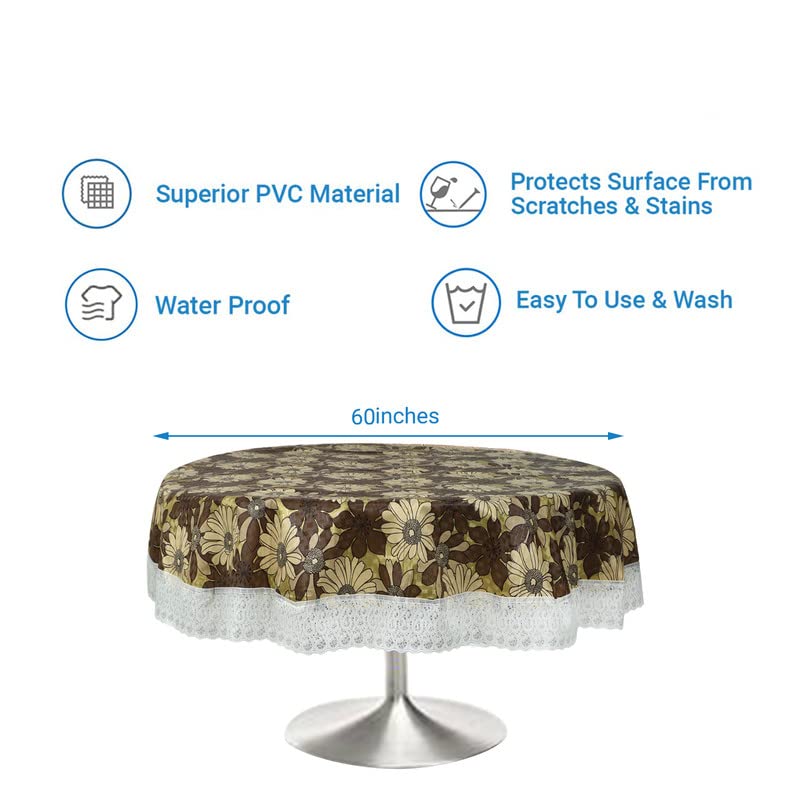 Image of Dakshya Industries Printed PVC Plastic Flowered 4 Seater Round Shape Table Cover (Size- 60 Inches Round)