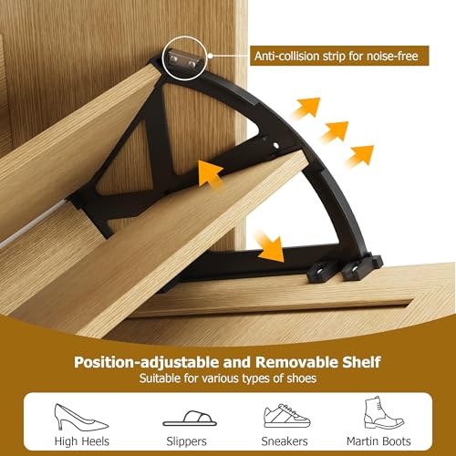 Image of Rattan Wooden Shoe Cabinet, Freestanding 3-Flip Drawer Shoe Storage Organizer, Side Cabinet & Top Fence, Easy Assembly Shoe Rack for Entryway Hallway Living Room, Natural