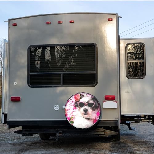 Image of Dujiea Dog Staring At You Spare Tire Cover, Universal Wheel Tire Cover Waterproof Dust-Proof Tire Protectors for Trailer Rv SUV Truck Camper and Many Vehicle 14 15 16 17 Inch