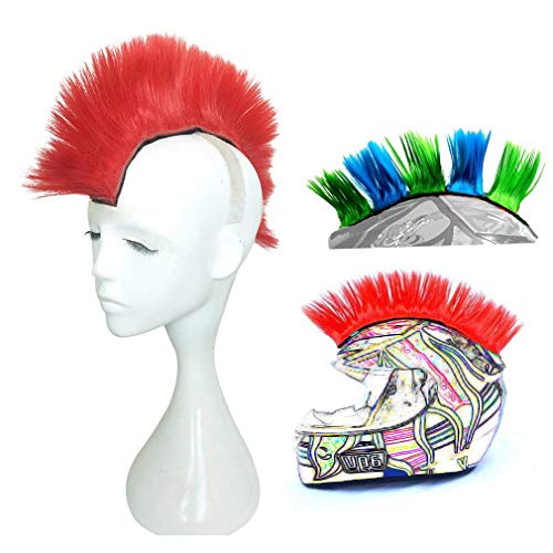 Perruque de casque Mohawk adhésif pour moto - Rouge