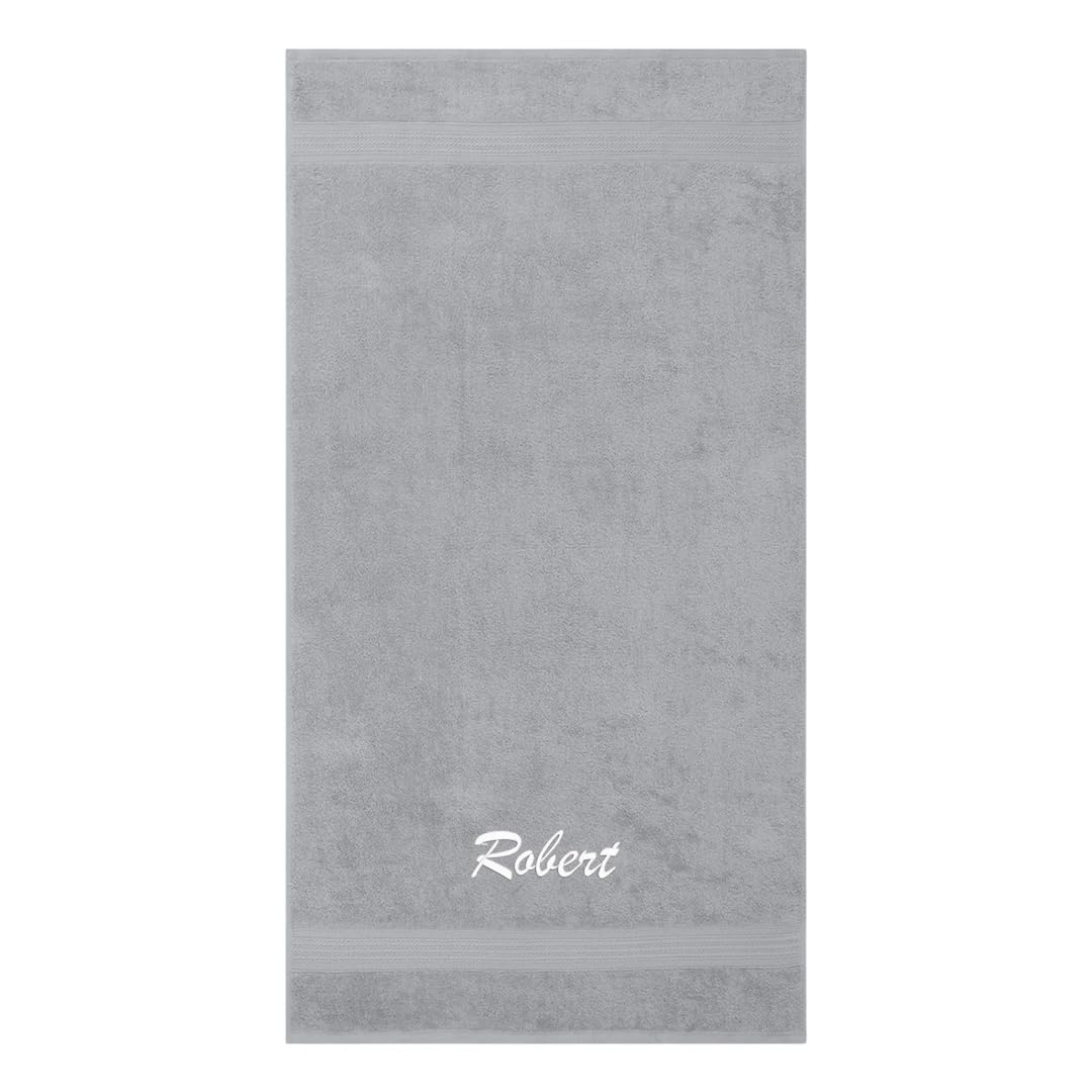 Kaufman - Personalized Velour Beach and Pool Towel 100% Cotton 30in X 60in Solid Color Bath Towel Embroidered (Dove Grey)