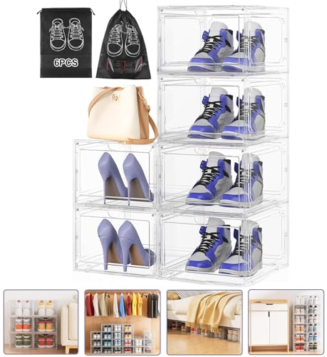 La Mejor Recopilación de Caja zapatera de plastico que puedes comprar esta semana. 46 Zapatera Organizador Apilable con Puerta Magnética - 6 Organizadores de Almacenamiento, Cajas para Zapatos Transparentes 34x27x19cm + 6 Bolsas Portátiles, A Prueba de Polvo y...