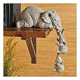 3pcs/Set Elephant Sitter Hand-Painted Figurines, Mother and Two Babies Hanging Off The Edge of a...