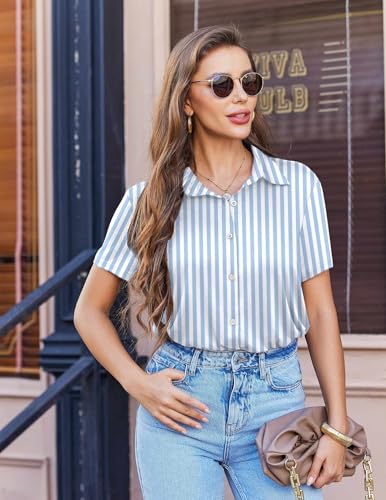 Image of Ekouaer Pajama for Women Set Short Sleeve Button Down Pajamas Sets Soft Lounge Sets for Women Sleepwear PJS