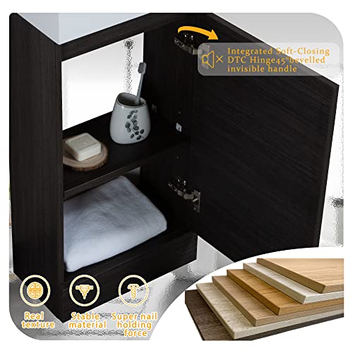 Tona 16” Small Bathroom Vanity With Sink Combo, Floating Vanity Bathroom, Modern Bathroom Sink Cabinet With Single Door & Invisible Handle Set For Small Space, Oak (Faucet Not Included) #TOP3
